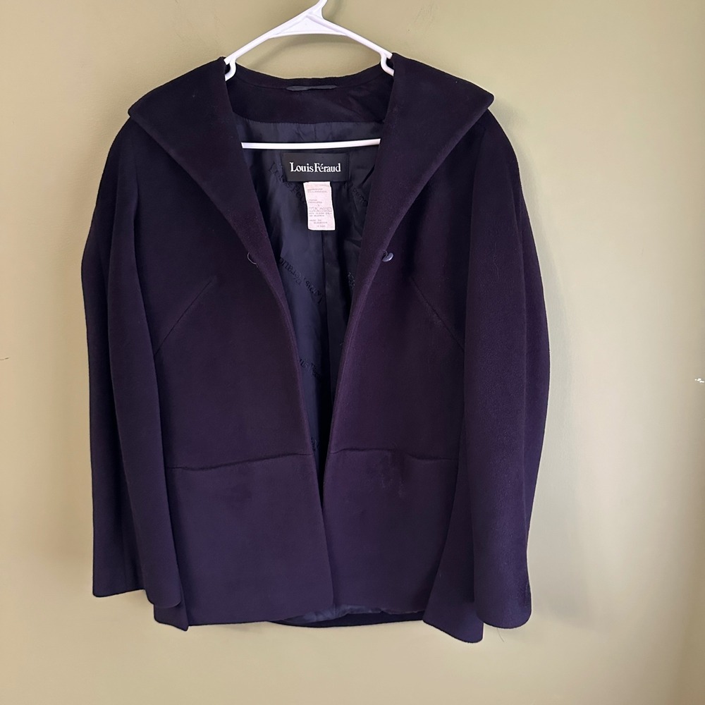 Louis Feraud Angora Lambswool‎ Jacket Coat Sz 6 Navy Designer Open